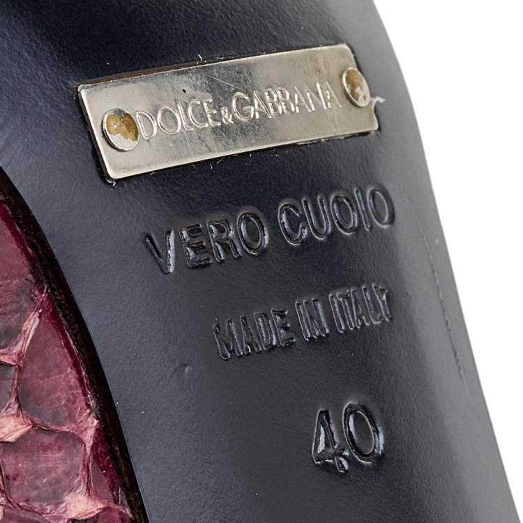 Pre Owned Dolce & Gabbana Burgundy Python and Suede Bow Pointed Toe Slingback Sandals Size 40