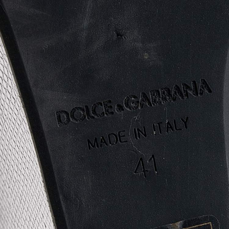 Pre Owned Dolce & Gabbana Silver Lizard Embossed Leather Wedge Slide Sandals Size 41