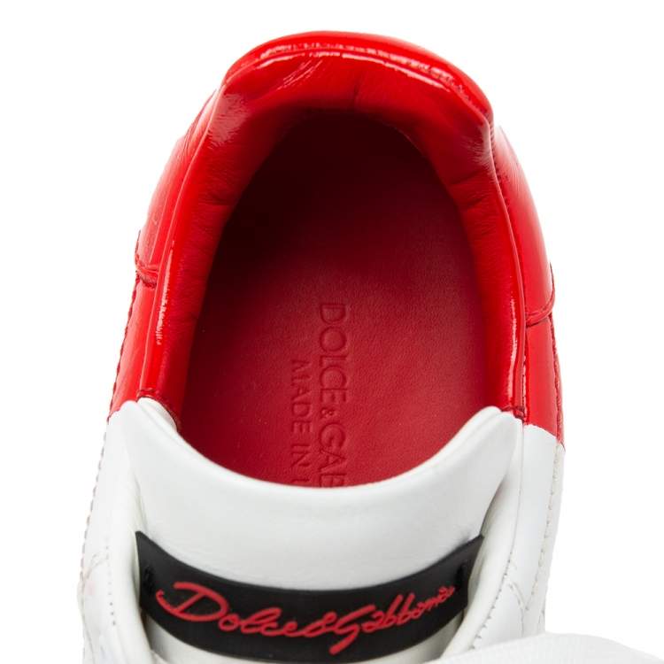 مملوكة مسبقًا Dolce & Gabbana White/Red Leather Portofino Low Top Sneakers Size 37