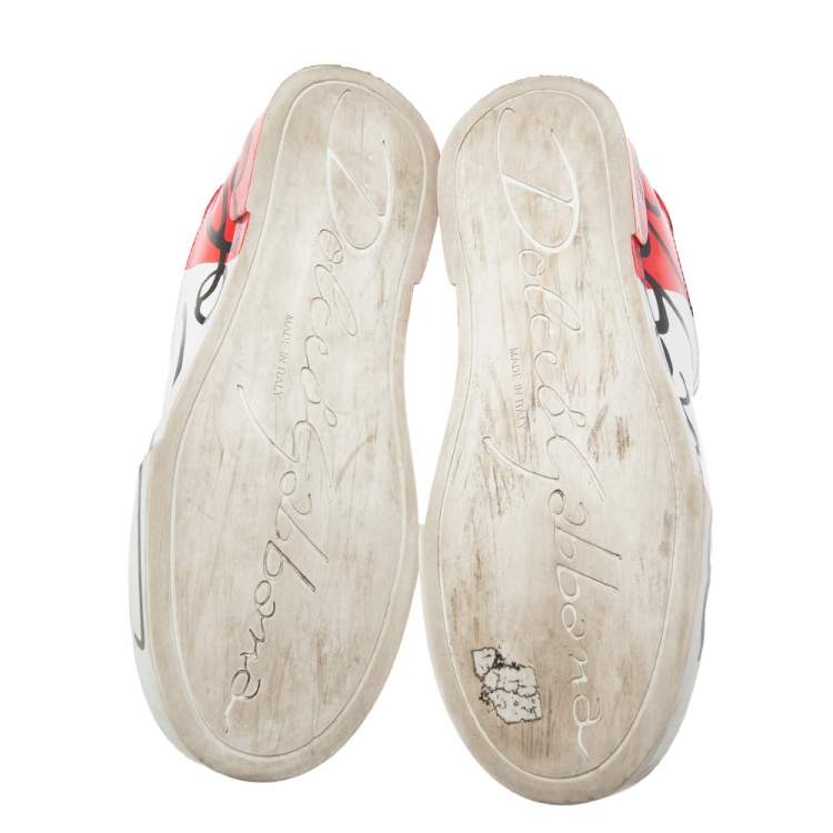 مملوكة مسبقًا Dolce & Gabbana White/Red Leather Portofino Low Top Sneakers Size 37