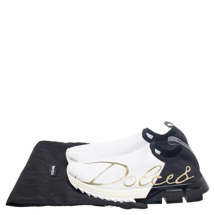 مملوكة مسبقًا Dolce and Gabbana White/Black Knit Fabric Sorrento Slip-On Sneakers Size 38