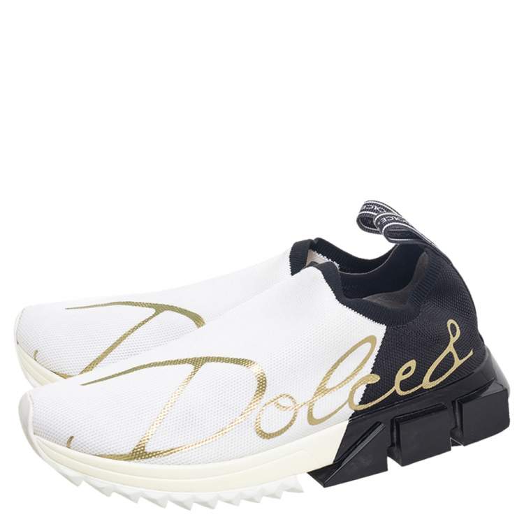 مملوكة مسبقًا Dolce and Gabbana White/Black Knit Fabric Sorrento Slip-On Sneakers Size 38