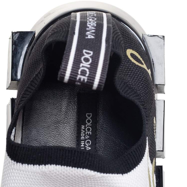 مملوكة مسبقًا Dolce and Gabbana White/Black Knit Fabric Sorrento Slip-On Sneakers Size 38