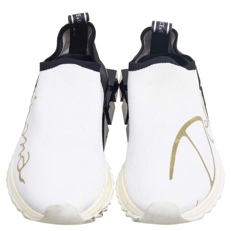 مملوكة مسبقًا Dolce and Gabbana White/Black Knit Fabric Sorrento Slip-On Sneakers Size 38