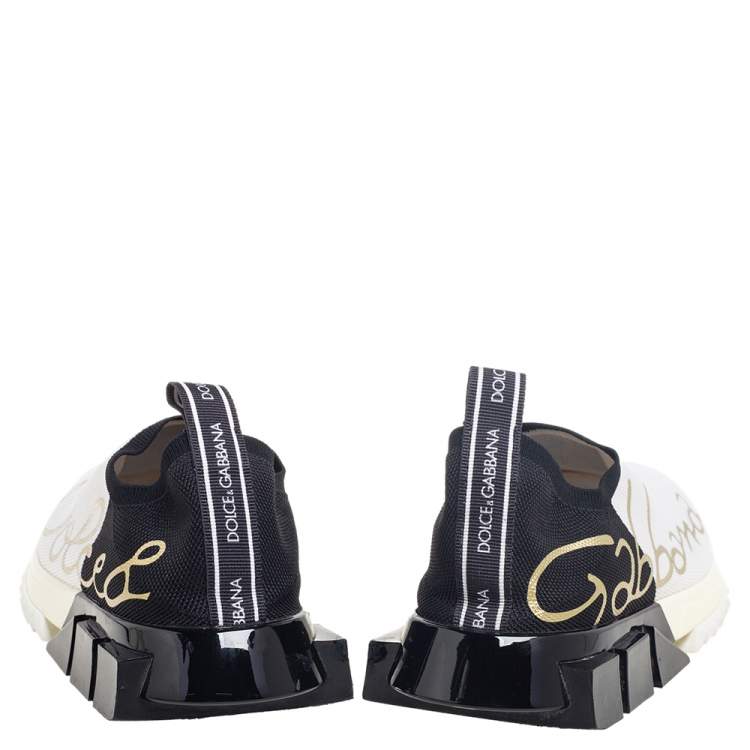 مملوكة مسبقًا Dolce and Gabbana White/Black Knit Fabric Sorrento Slip-On Sneakers Size 38