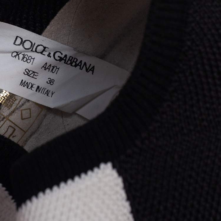 مملوكة مسبقًا Dolce and Gabbana White/Black Knit Fabric Sorrento Slip-On Sneakers Size 38