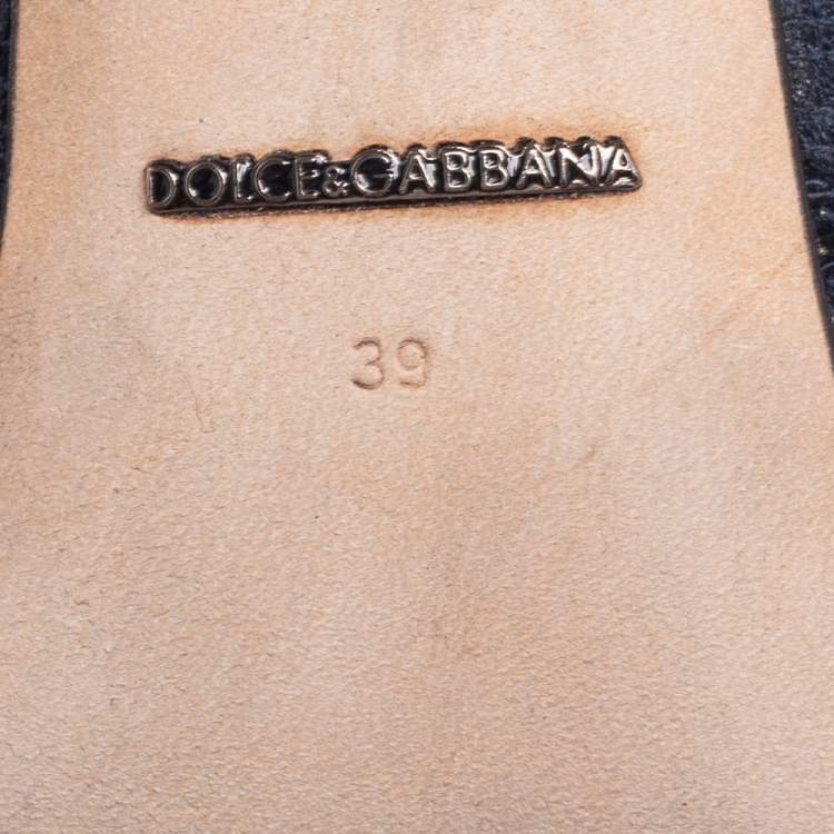 Pre Owned Dolce & Gabbana Navy Blue Lace Crystal Embellished Peep Toe Sandals Size 39