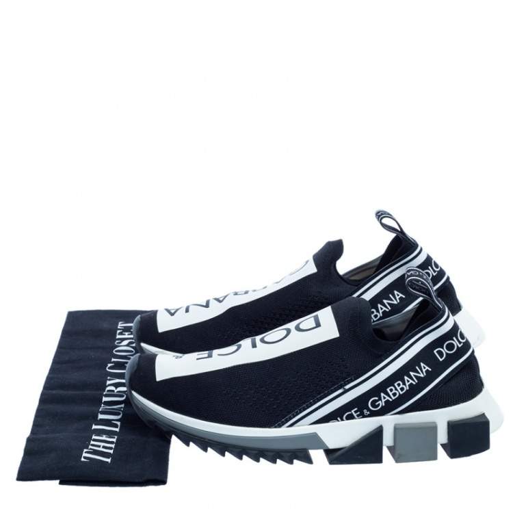 Pre Owned Dolce & Gabbana Black/White Knit Fabric Sorrento Sneakers Size 38.5