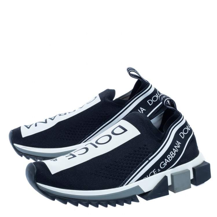 Pre Owned Dolce & Gabbana Black/White Knit Fabric Sorrento Sneakers Size 38.5