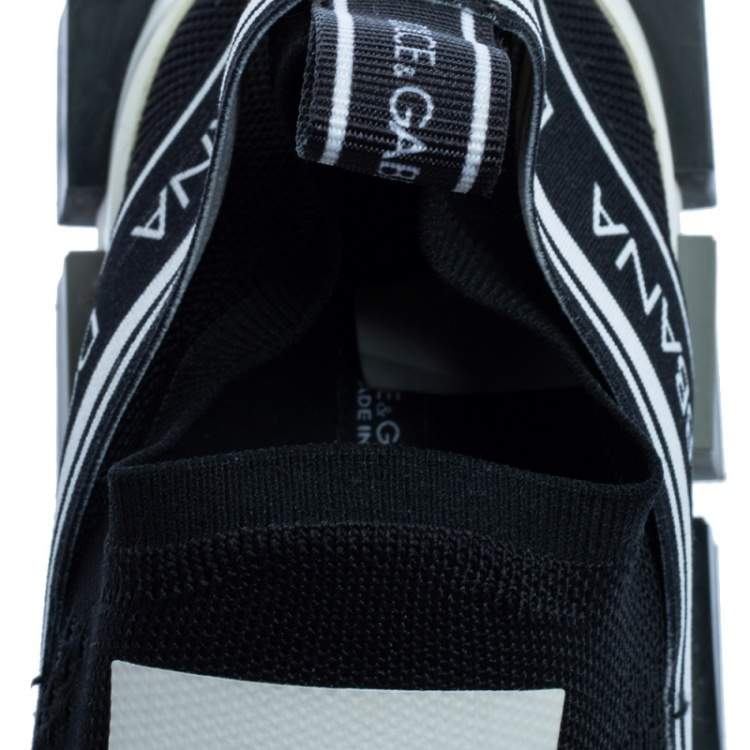 Pre Owned Dolce & Gabbana Black/White Knit Fabric Sorrento Sneakers Size 38.5