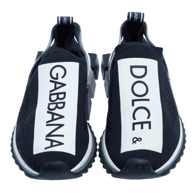 Pre Owned Dolce & Gabbana Black/White Knit Fabric Sorrento Sneakers Size 38.5