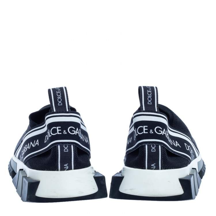 Pre Owned Dolce & Gabbana Black/White Knit Fabric Sorrento Sneakers Size 38.5