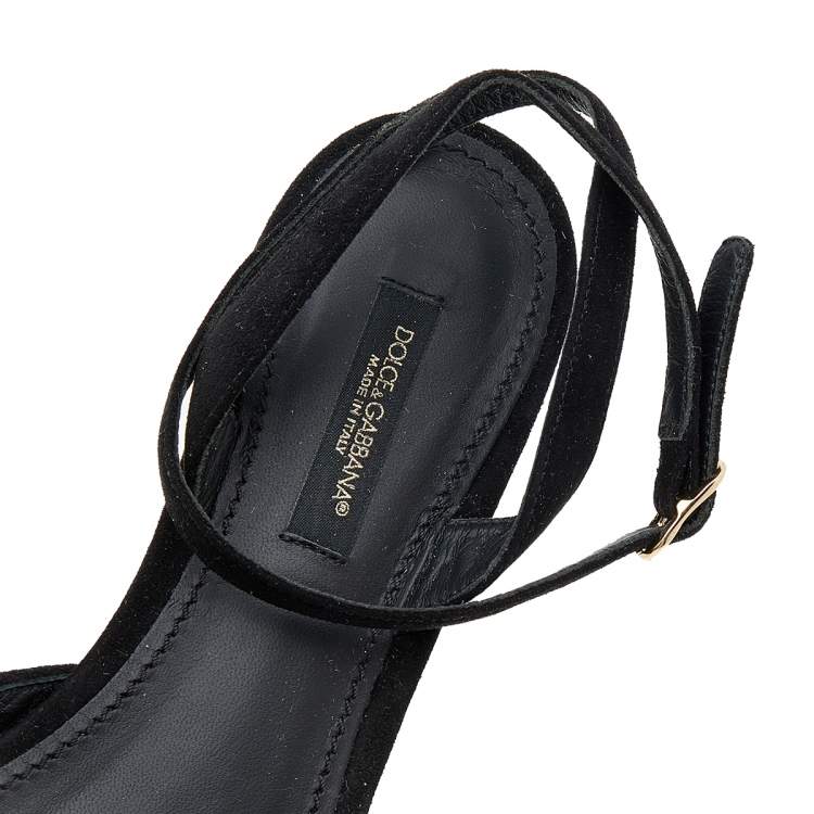 Pre Owned Dolce & Gabbana Black Suede Crystal Embellished Flat Sandals Size 38