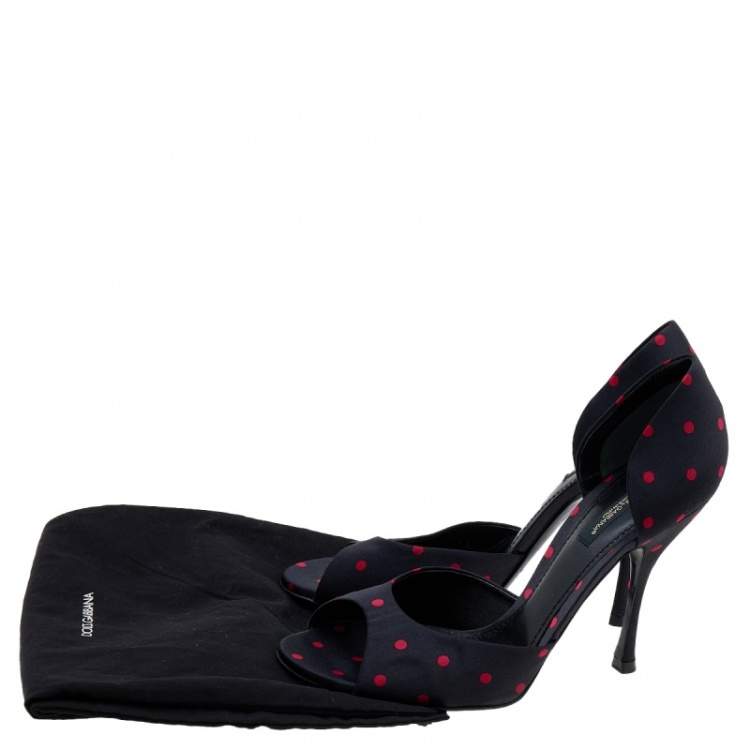 Pre Owned Dolce & Gabbana Black/Red Polka Dot Satin D'orsay Pumps Size 38.5