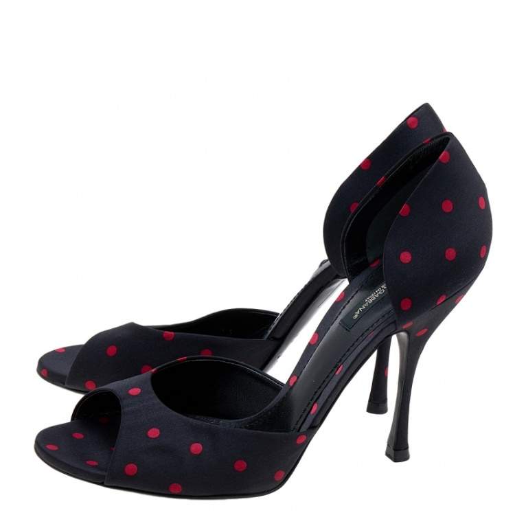Pre Owned Dolce & Gabbana Black/Red Polka Dot Satin D'orsay Pumps Size 38.5