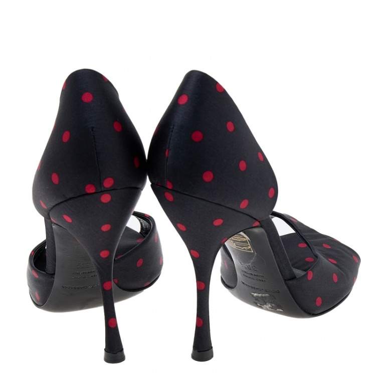 Pre Owned Dolce & Gabbana Black/Red Polka Dot Satin D'orsay Pumps Size 38.5