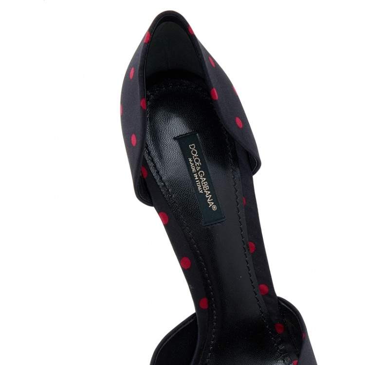 Pre Owned Dolce & Gabbana Black/Red Polka Dot Satin D'orsay Pumps Size 38.5