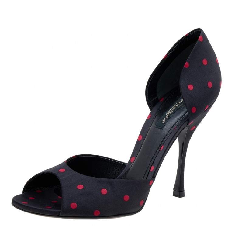 Pre Owned Dolce & Gabbana Black/Red Polka Dot Satin D'orsay Pumps Size 38.5