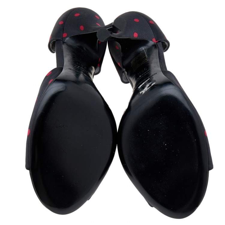 Pre Owned Dolce & Gabbana Black/Red Polka Dot Satin D'orsay Pumps Size 38.5