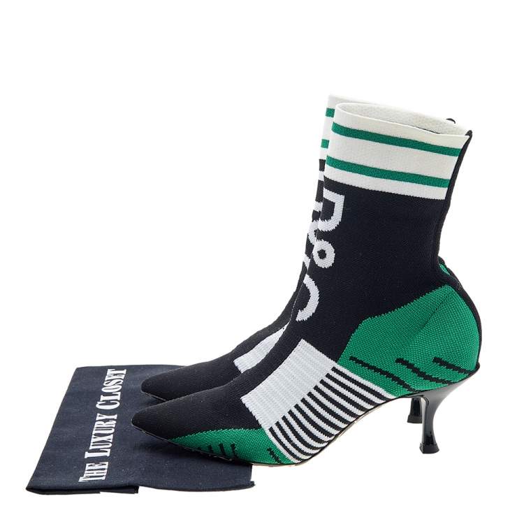 Pre Owned Dolce & Gabbana Multicolor Knit Fabric Logo Sock Ankle Boots Size 38.5