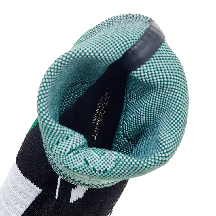 Pre Owned Dolce & Gabbana Multicolor Knit Fabric Logo Sock Ankle Boots Size 38.5