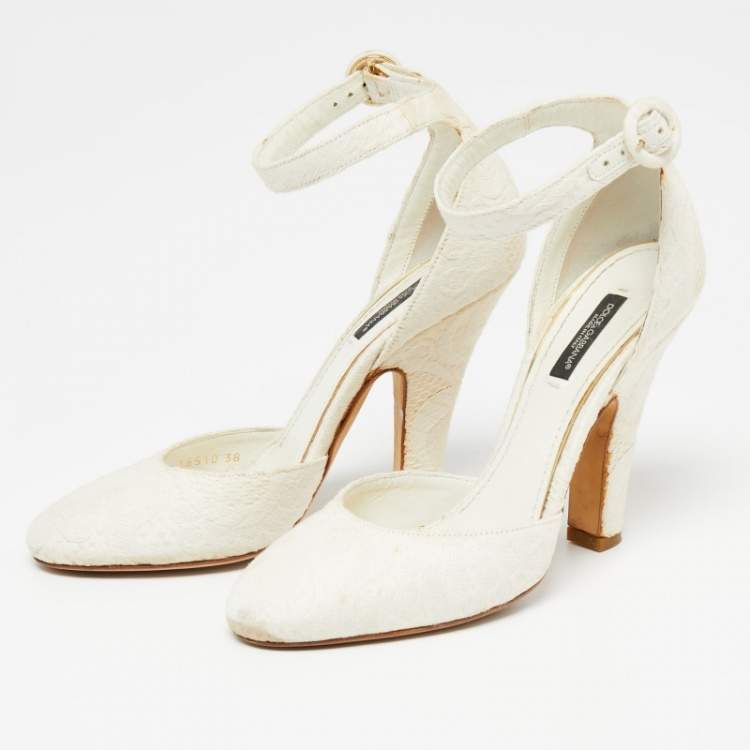 Pre Owned Dolce & Gabbana  White Canvas Mary Jane Pumps Size 38