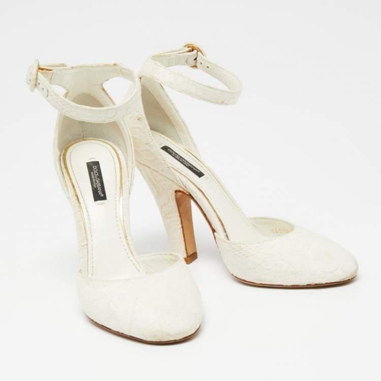 Pre Owned Dolce & Gabbana  White Canvas Mary Jane Pumps Size 38