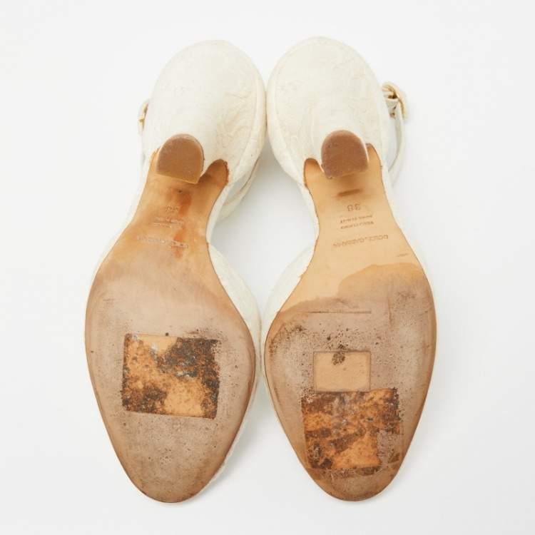 Pre Owned Dolce & Gabbana  White Canvas Mary Jane Pumps Size 38