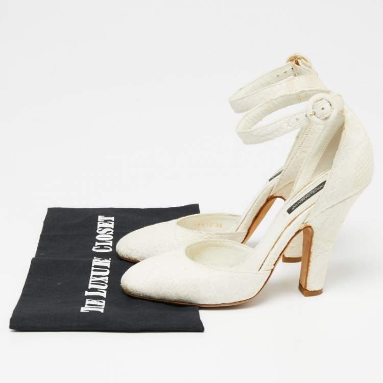 Pre Owned Dolce & Gabbana  White Canvas Mary Jane Pumps Size 38