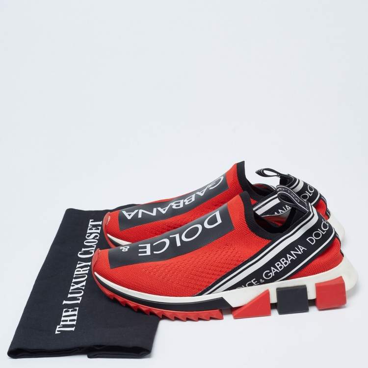 مملوكة مسبقًا Dolce & Gabbana Red Knit Fabric Sorrento Sneakers Size 39