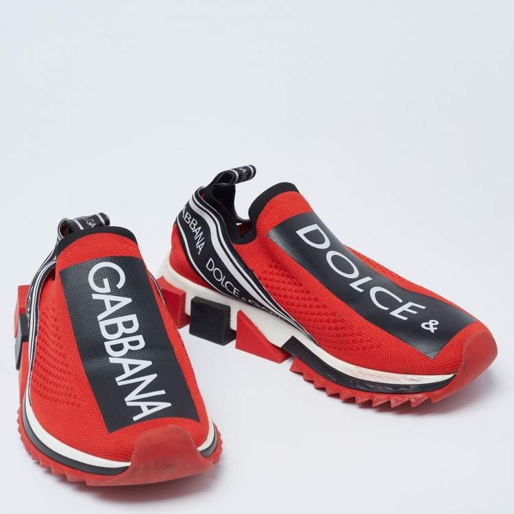 مملوكة مسبقًا Dolce & Gabbana Red Knit Fabric Sorrento Sneakers Size 39