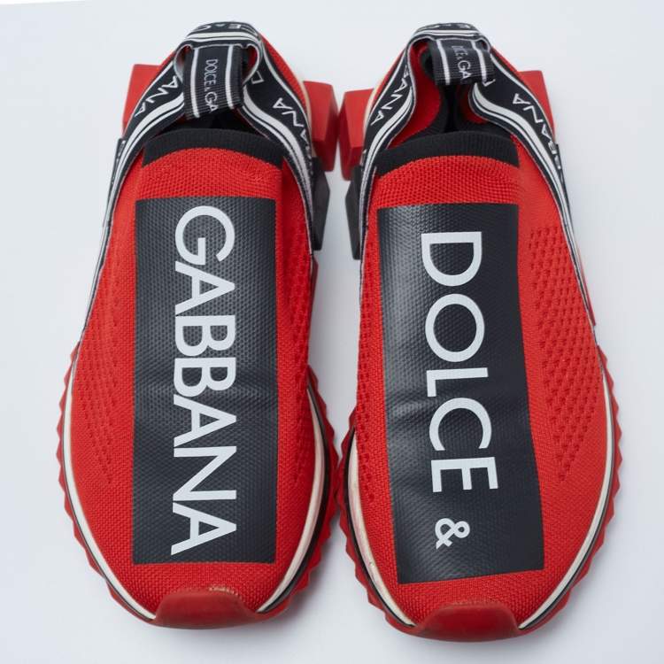 مملوكة مسبقًا Dolce & Gabbana Red Knit Fabric Sorrento Sneakers Size 39