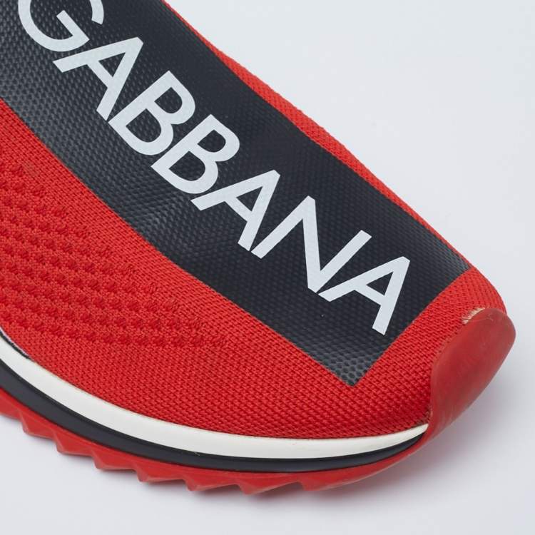 مملوكة مسبقًا Dolce & Gabbana Red Knit Fabric Sorrento Sneakers Size 39