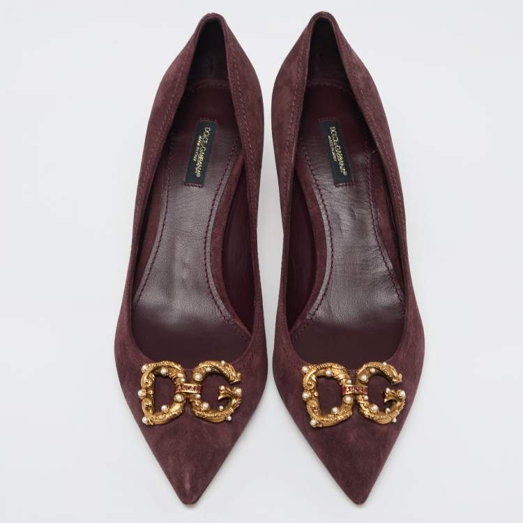 Pre Owned Dolce & Gabbana Burgundy Suede DG Amore Pumps Size 40