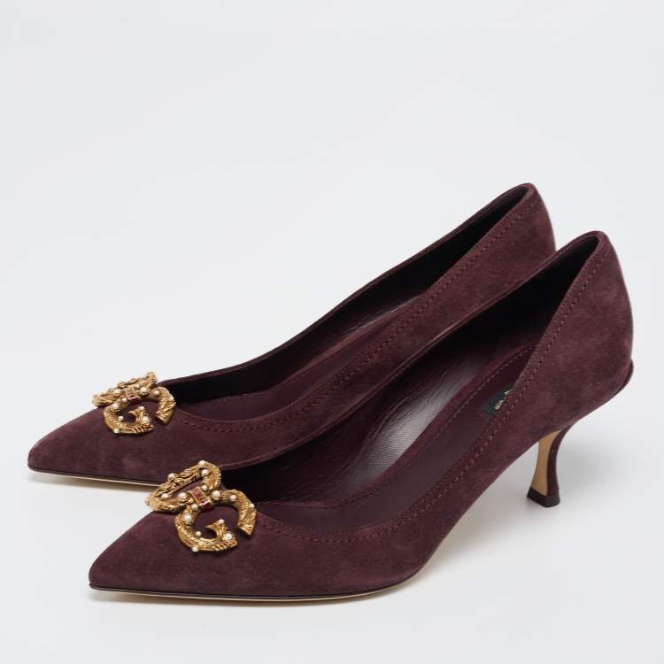 Pre Owned Dolce & Gabbana Burgundy Suede DG Amore Pumps Size 40