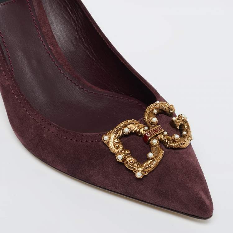 Pre Owned Dolce & Gabbana Burgundy Suede DG Amore Pumps Size 40