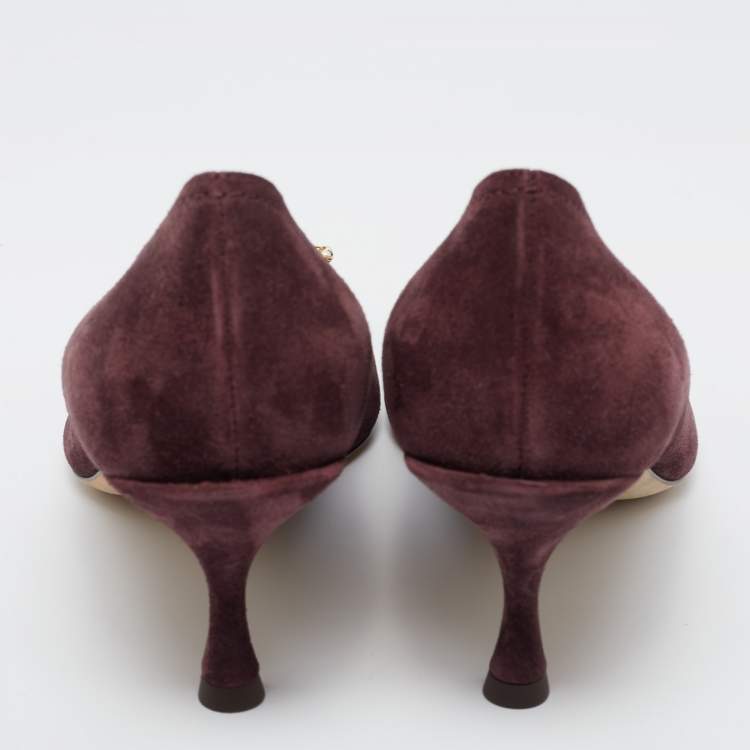 Pre Owned Dolce & Gabbana Burgundy Suede DG Amore Pumps Size 40