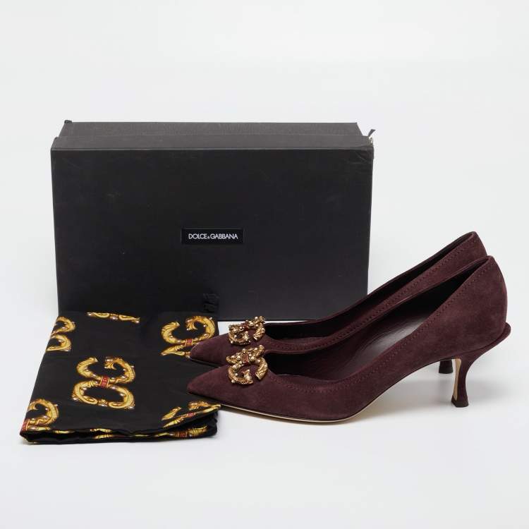 Pre Owned Dolce & Gabbana Burgundy Suede DG Amore Pumps Size 40