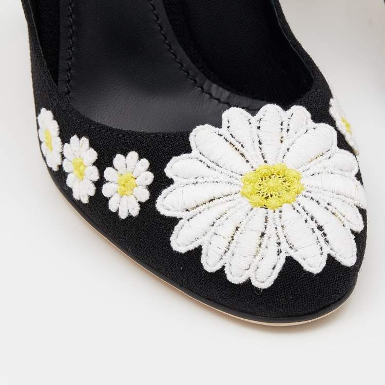 Pre Owned Dolce & Gabbana Black Floral Embroidered Fabric Block Heel Pumps Size 38