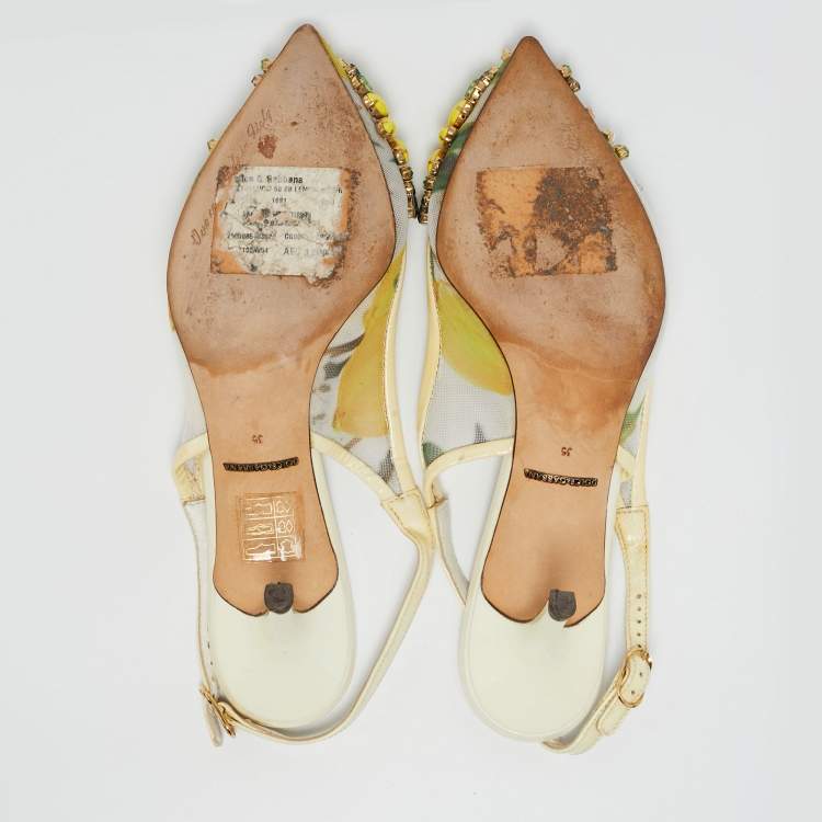 Pre Owned Dolce & Gabbana  Multicolor Patent And Net Embellished Floral Slingback Sandals Size 35