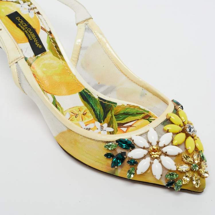 Pre Owned Dolce & Gabbana  Multicolor Patent And Net Embellished Floral Slingback Sandals Size 35