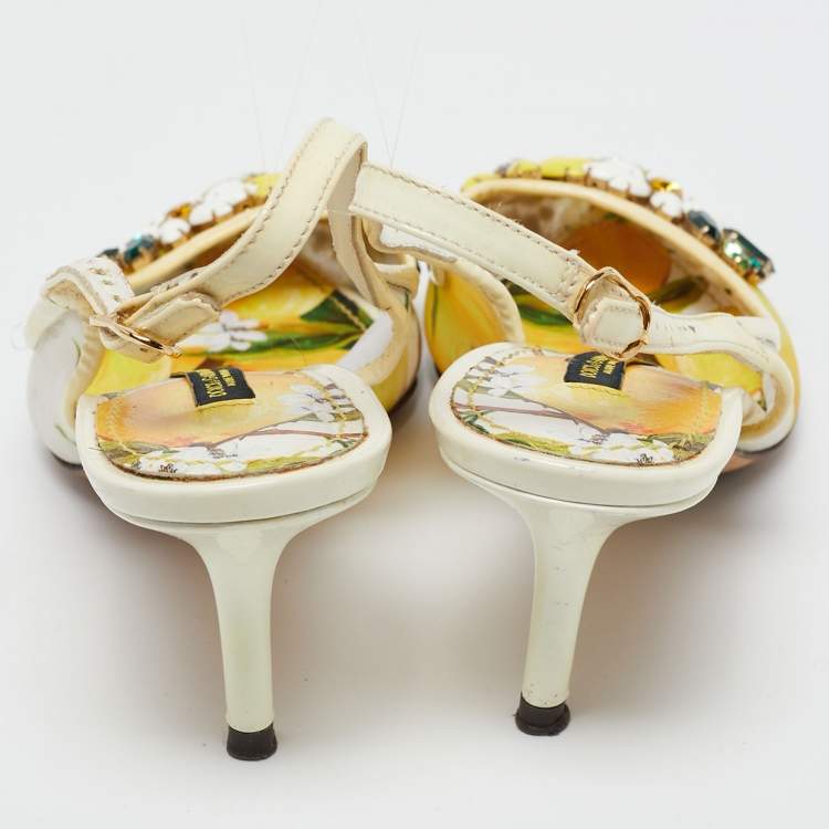 Pre Owned Dolce & Gabbana  Multicolor Patent And Net Embellished Floral Slingback Sandals Size 35