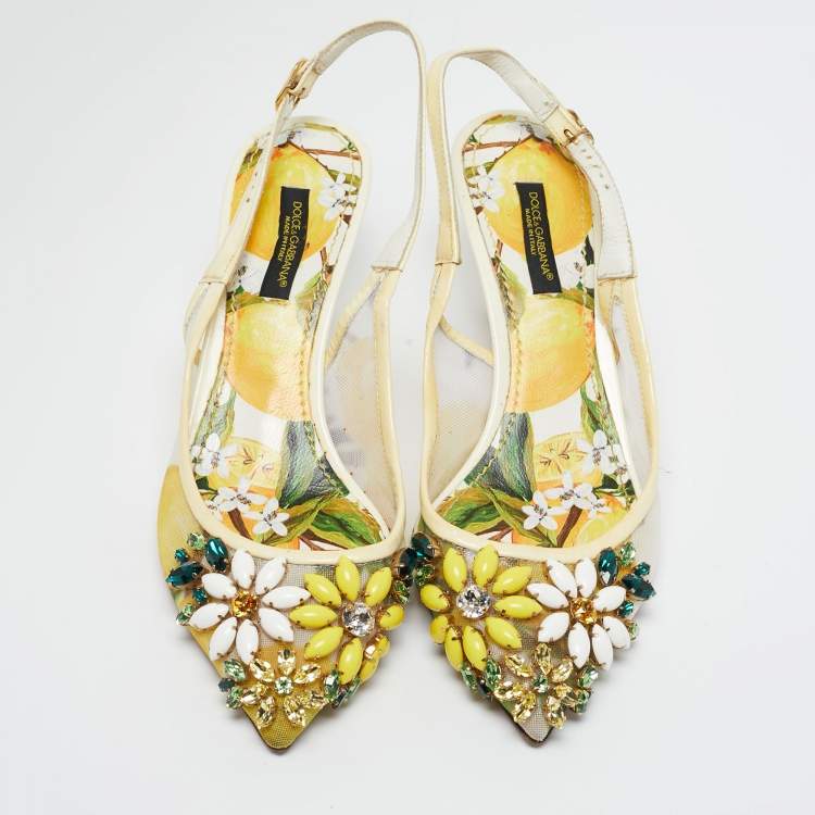Pre Owned Dolce & Gabbana  Multicolor Patent And Net Embellished Floral Slingback Sandals Size 35
