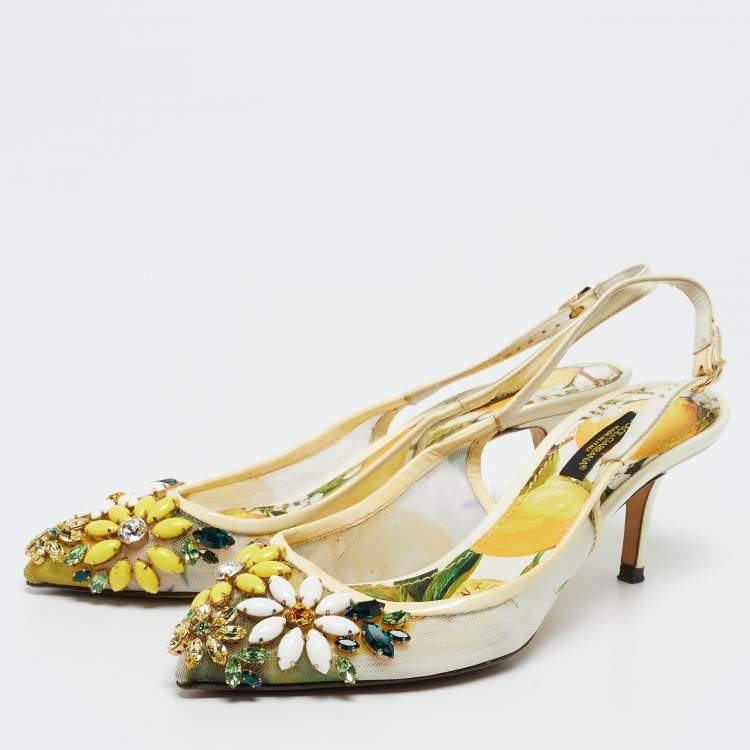 Pre Owned Dolce & Gabbana  Multicolor Patent And Net Embellished Floral Slingback Sandals Size 35