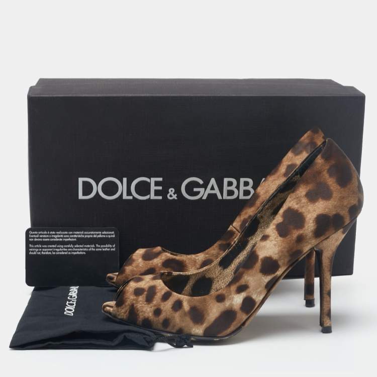 Pre Owned Dolce & Gabbana Brown Leopard Print Satin Peep Toe Pump Size 37
