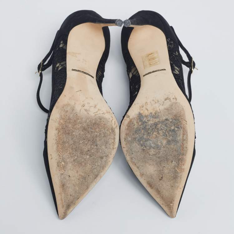 Pre Owned Dolce & Gabbana Black Lace and Suede Corded Taormina Pumps Size 37