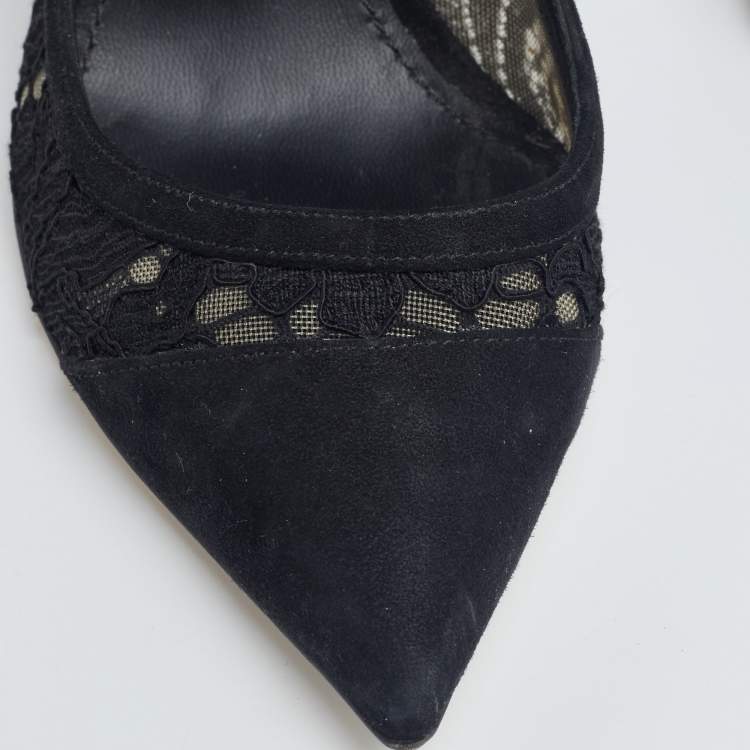 Pre Owned Dolce & Gabbana Black Lace and Suede Corded Taormina Pumps Size 37