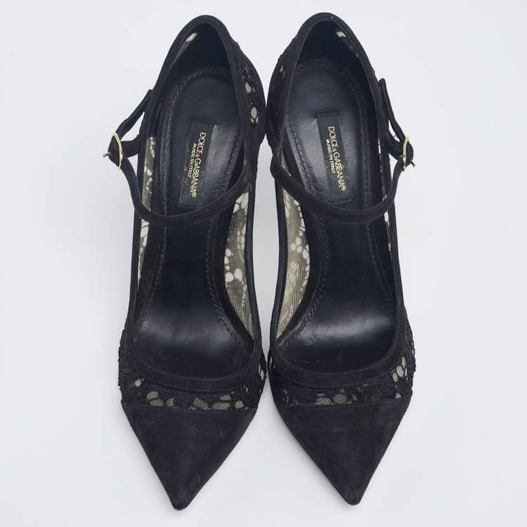 Pre Owned Dolce & Gabbana Black Lace and Suede Corded Taormina Pumps Size 37