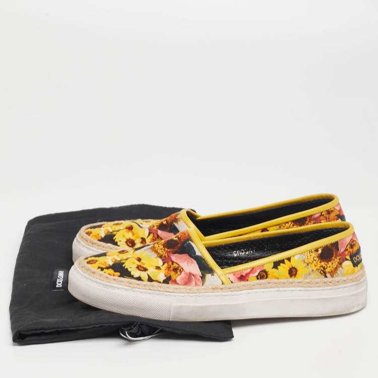 Pre Owned Dolce & Gabbana Multicolor  Canvas And Leather Slip On Sneakers Size 30.5