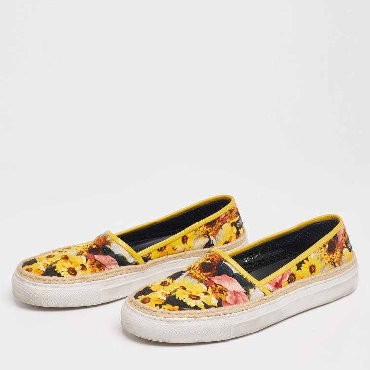 Pre Owned Dolce & Gabbana Multicolor  Canvas And Leather Slip On Sneakers Size 30.5